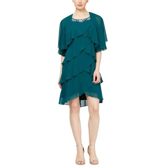 SL Fashions Women's Floral Knee Halter Dress Green Size 12